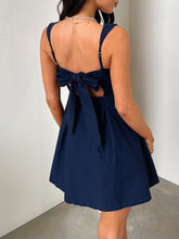 Load image into Gallery viewer, Dark Blue Bow Back Square Neck Mini Dress Luxury Feminine & Flattering Dress For Girls