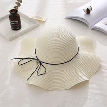 Load image into Gallery viewer, Summer Cap Black Ribbon Decorate Wavy Straw Hat For Girls Hat Kids Sun Cap Baby Beach Hats for Girls