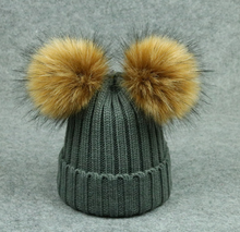 Load image into Gallery viewer, Modern Trend Children's Winter Toddler Baby Kids hat Cap With Two Double Pompom Ears Funny Hat