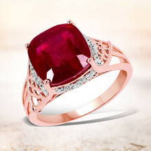 Load image into Gallery viewer, 14K Rose Gold Plated 5.54 Carat Genuine Glass Filled Ruby & White Topaz .925 Sterling Silver Ring