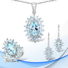 Load image into Gallery viewer, 19.18 Carat Genuine Blue Topaz .925 Sterling Silver 3 Piece Jewelry Set (Ring, Earrings, and Pendant w/ Chain)