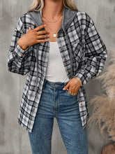 Load image into Gallery viewer, Plaid Buttoned Long Sleeve Hooded Jacket for Women – Cozy & Stylish Cotton-Blend Outerwear