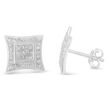 Load image into Gallery viewer, .925 Sterling Silver Diamond Accented 4-Stone Four Pointed Star Shaped Halo-Style Stud Earrings (H-I Color, I2-I3 Clarity)