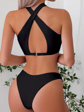 Load image into Gallery viewer, Bikini Criss Cross Neck 2 Piece High Cut Flattering Swimsuit for Women – Elegant Solid Color Bikini Set with Stretchy Cross Strap Detailing – Comfortable and Stylish Swimwear for Poolside Lounging Beach Days & Summer Vacations