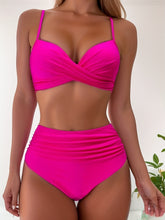 Load image into Gallery viewer, Tropical Vibe High Waist Bikini Set – Flirty V-Neck Swimsuit with Layered Colorblock High Cut Bottom Crisscross Strap Detail & Ultra-Stretch Comfort – Women's Two Piece Swimwear for Summer Beach Pool & Vacation Fun