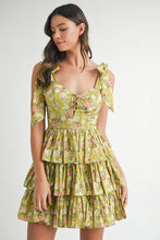 Load image into Gallery viewer, Floral Print Shoulder Tie Layered Mini Dress For Women β Fresh Floral Design, Fluttering Adjustable Shoulder Tie, Layered Mini Dress, Trendy Summer Outfit