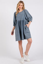 Load image into Gallery viewer, Washed Round Neck Puff Sleeve Denim Dress – Casual, Vintage-Inspired, Comfortable & Chic, Effortlessly Stylish, Classic Denim Dress