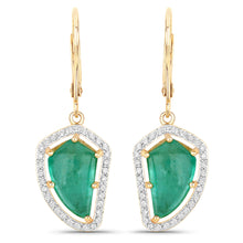 Load image into Gallery viewer, 7.56 Carat Genuine Colombian Emerald and White Diamond 14K Yellow Gold Earrings