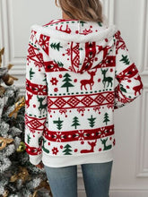 Load image into Gallery viewer, White Drawstring Christmas Element Zip-Up Hooded Jacket Winter Cute Stylish Holiday Outerwear For Her
