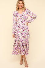 Load image into Gallery viewer, Lilac Full Size Floral V-Neck Long Sleeve Dress With Side Pockets Elegant & Practical Dress