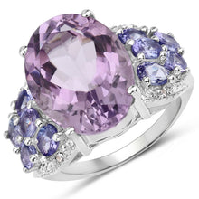 Load image into Gallery viewer, 6.62 Carat Genuine Amethyst, Tanzanite and White Topaz .925 Sterling Silver Ring