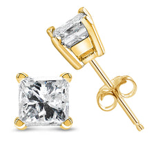 Load image into Gallery viewer, AGS Certified 14k Yellow Gold 1/4 Cttw 4-Prong Set Princess-Cut Solitaire Diamond Push Back Stud Earrings (H-I Color, SI1-SI2 Clarity)