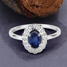 Load image into Gallery viewer, 0.52 Carat Genuine Blue Sapphire and White Diamond 14K White Gold Ring