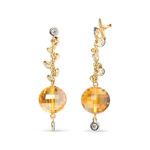Load image into Gallery viewer, 18K Yellow Gold 2/3 Cttw Round Bezel Diamond and 25mm Ball Shaped Yellow Citrine Gemstone Dangle Stud Earring (Brown and G-H Color, SI1-SI2 Clarity)