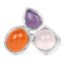 Load image into Gallery viewer, 5.21 Carat Genuine Rose Quartz, Carnelian And Charolite .925 Sterling Silver Ring