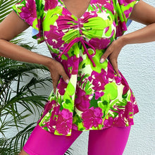 Load image into Gallery viewer, Bikini Floral Print Bandeau V Neck 2 Piece Swimsuit for Women – Stretchy Vacation Bikini Set with Soft Polyamide Fabric – Stylish Summer Swimwear for Beach Holidays Pool Lounging and Resort Getaways
