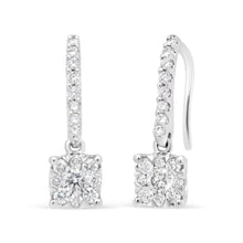 Load image into Gallery viewer, 14K White 1/2 Cttw Round Diamond Halo Dangle Hook Earring - (H-I Color, SI2-I1 Clarity)