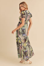 Load image into Gallery viewer, Lace Detail Slit Geometric Print Short Sleeve Maxi Comfortable Dress For Women, Elegant Lace, Alluring Slit, Sophisticated Geometric Print for Casual & Dressy Occasions
