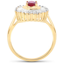 Load image into Gallery viewer, 14K Yellow Gold Plated 2.44 Carat Glass Filled Ruby and White Topaz .925 Sterling Silver Ring