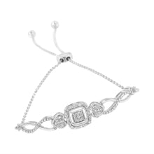 Load image into Gallery viewer, .925 Sterling Silver Diamond Cushion Frame Heart-Sides Twist 4â€-10†Adjustable Bolo Tennis Bolo Bracelet (I-J Color, I3 Clarity)