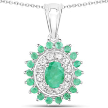 Load image into Gallery viewer, 6.53 Carat Genuine Zambian Emerald and White Topaz .925 Sterling Silver 3 Piece Jewelry Set (Ring, Earrings, and Pendant w/ Chain)