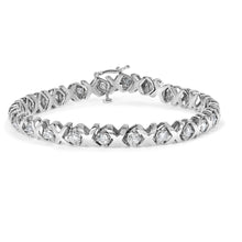 Load image into Gallery viewer, 10k White Gold 2.00 Cttw Round-Cut Diamond "XOXO" Link 7" Bracelet (I-J Color, I2-I3 Clarity)