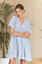 Load image into Gallery viewer, Ruffled Hem Striped V-Neck Babydoll Dress For Summer – Playful, Feminine, Fluttering, Stylish, Effortlessly Chic