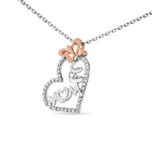 Load image into Gallery viewer, Two Tone .925 Sterling Silver 1/5 cttw Diamond "Mom" and Heart Pendant Necklace (H-I, I1-I2)