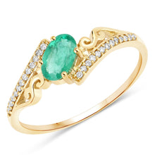 Load image into Gallery viewer, 0.51 Carat Genuine Zambian Emerald and White Diamond 14K Yellow Gold Ring