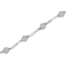 Load image into Gallery viewer, .925 Sterling Silver 1.0 Cttw Diamond Cluster Miracle-Set Station & Twisted Bar 7" Tennis Bracelet (H-I Color, I1-I2 Clarity)