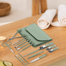 Load image into Gallery viewer, 16-Piece: Stainless Steel Professional Manicure Pedicure Facial Set Grooming Kit with Leather Case