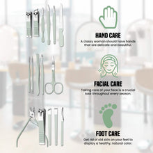 Load image into Gallery viewer, 16-Piece: Stainless Steel Professional Manicure Pedicure Facial Set Grooming Kit with Leather Case