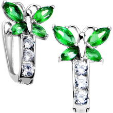 Load image into Gallery viewer, 14k White Gold Butterfly May Birthstone Leverback Earrings