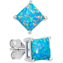 Load image into Gallery viewer, 6mm Teal Square Sterling Silver Synthetic Opal Stud Earrings