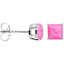 Load image into Gallery viewer, 6mm Pink Square Sterling Silver Synthetic Opal Stud Earrings