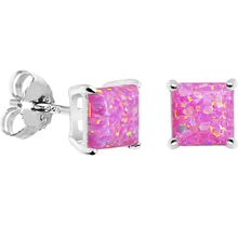 Load image into Gallery viewer, 6mm Pink Square Sterling Silver Synthetic Opal Stud Earrings