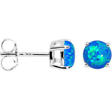 Load image into Gallery viewer, 6mm Blue Round Sterling Silver Synthetic Opal Stud Earrings