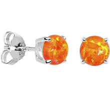 Load image into Gallery viewer, 6mm Orange Round Sterling Silver Synthetic Opal Stud Earrings
