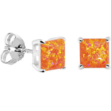 Load image into Gallery viewer, 6mm Orange Square Sterling Silver Synthetic Opal Stud Earrings