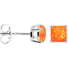 Load image into Gallery viewer, 6mm Orange Square Sterling Silver Synthetic Opal Stud Earrings