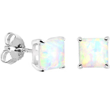 Load image into Gallery viewer, 6mm Square Sterling Silver Synthetic Opal Stud Earrings