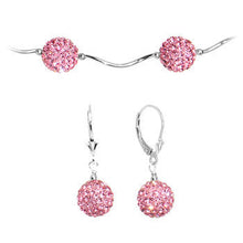 Load image into Gallery viewer, Sterling Silver Pink Crystal Ball Drop Necklace and Earring Set