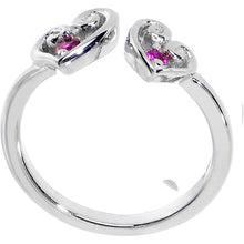 Load image into Gallery viewer, 925 Sterling Silver Red CZ Dual Heart Toe Ring