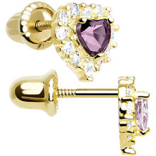 Load image into Gallery viewer, 14k Yellow Gold Heart CZ June Birthstone Youth Screwback Earrings
