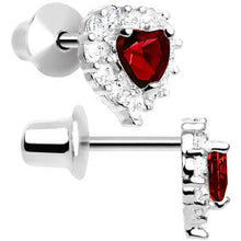 Load image into Gallery viewer, Sterling Silver Heart CZ January Birthstone Youth Screwback Earrings