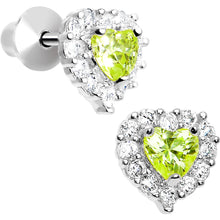Load image into Gallery viewer, Sterling Silver Heart CZ August Birthstone Youth Screwback Earrings