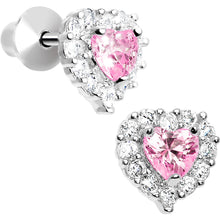 Load image into Gallery viewer, Sterling Silver Heart CZ October Birthstone Youth Screwback Earrings
