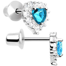 Load image into Gallery viewer, Sterling Silver Heart CZ December Birthstone Youth Screwback Earrings