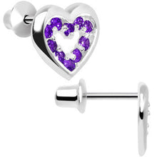 Load image into Gallery viewer, .925 Sterling Silver February CZ Open Heart Youth Screwback Earrings