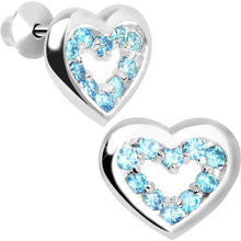 Load image into Gallery viewer, .925 Sterling Silver March CZ Open Heart Youth Screwback Earrings